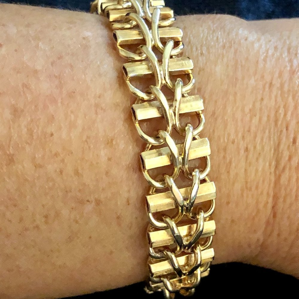 14K Yellow Gold Bar & Weave Link Chain Bracelet